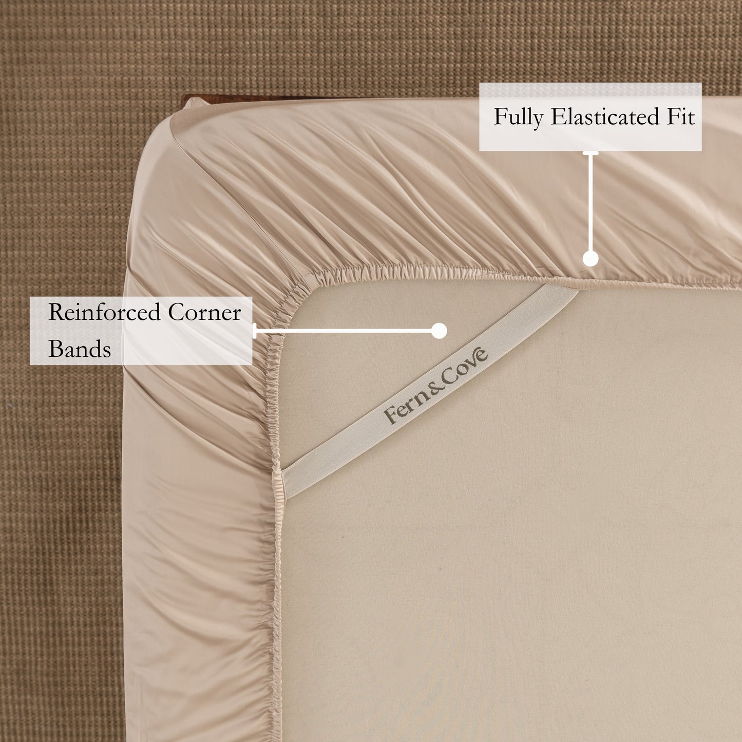 soft Beige fitted sheet with extra corner bands for extra grip