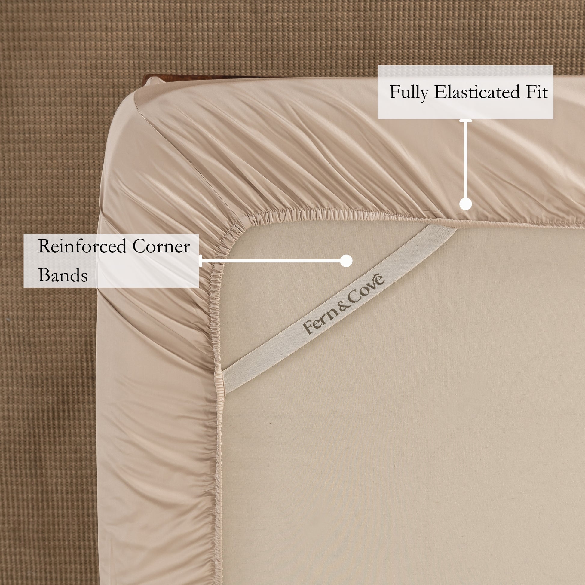 soft Beige fitted sheet with extra corner bands for extra grip