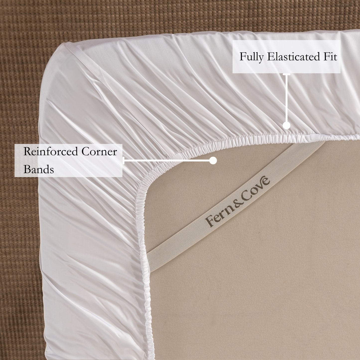 White bamboo fitted sheet with corner bands for extra grip and filly elasticated fit