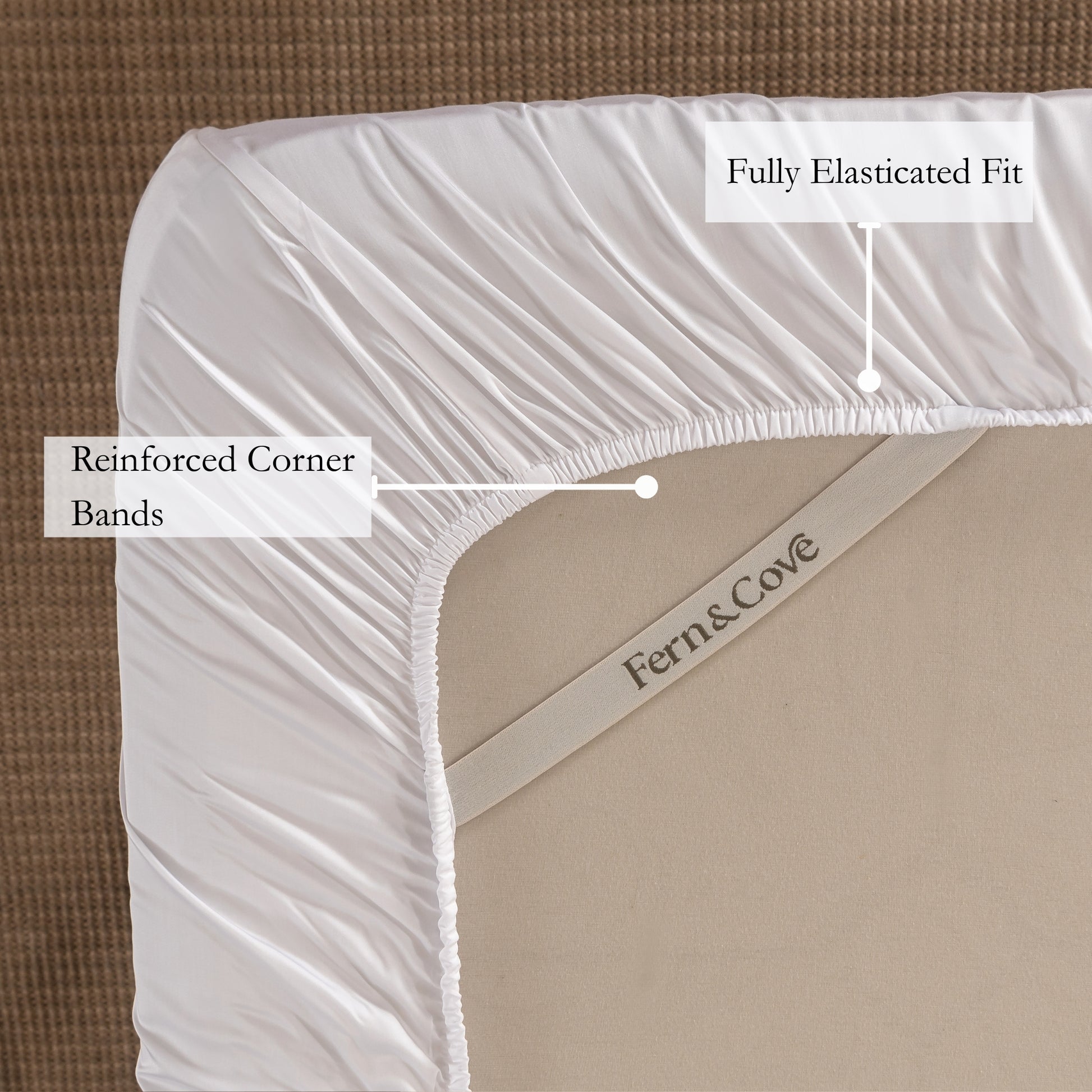 White bamboo fitted sheet with corner bands for extra grip and filly elasticated fit